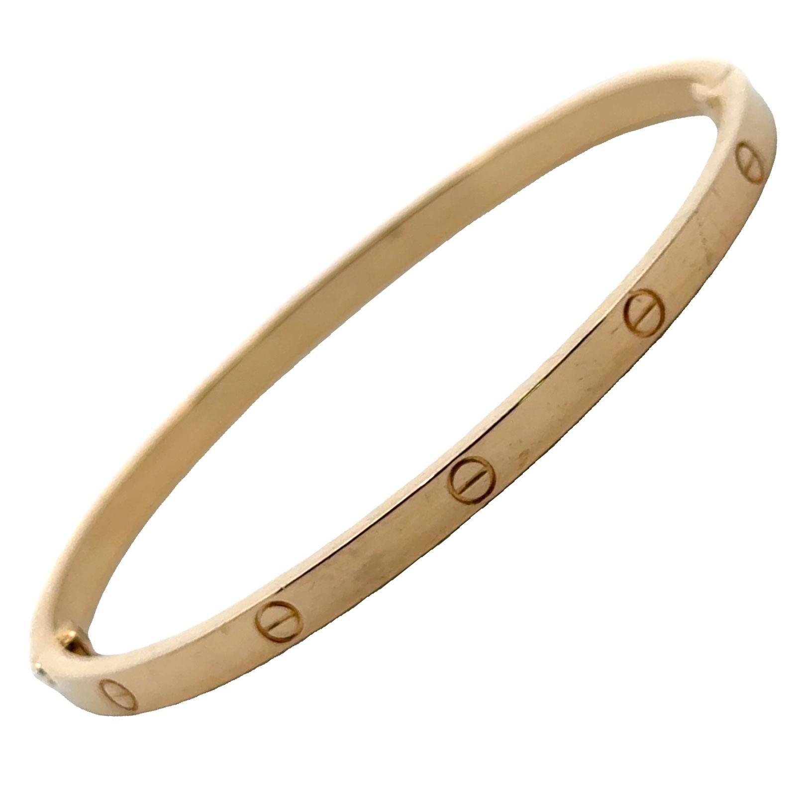 Cartier LOVE 18 Karat Yellow gold Bangle Bracelet, Size 17 Small Model B&P