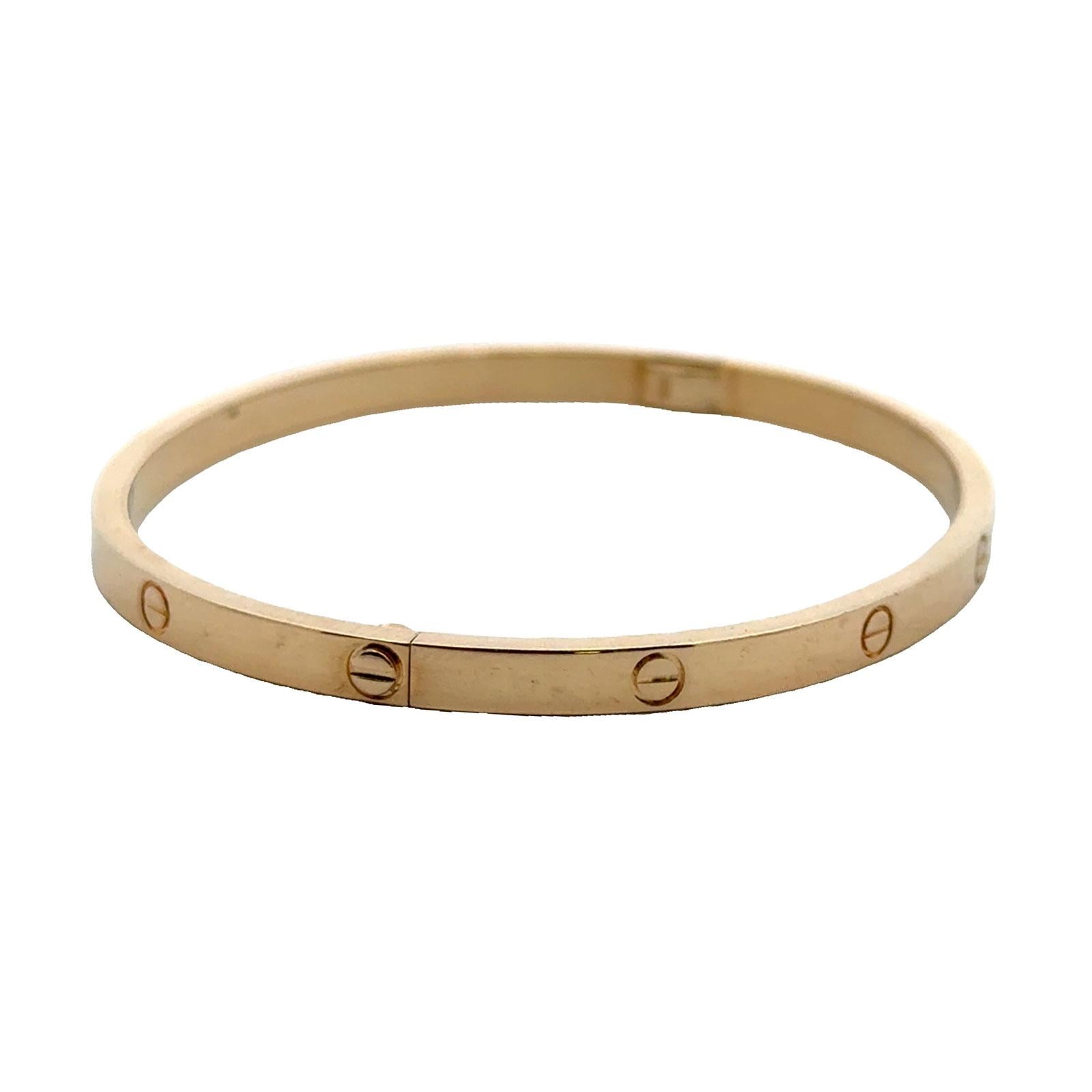 Cartier LOVE 18 Karat Yellow gold Bangle Bracelet, Size 17 Small Model B&P