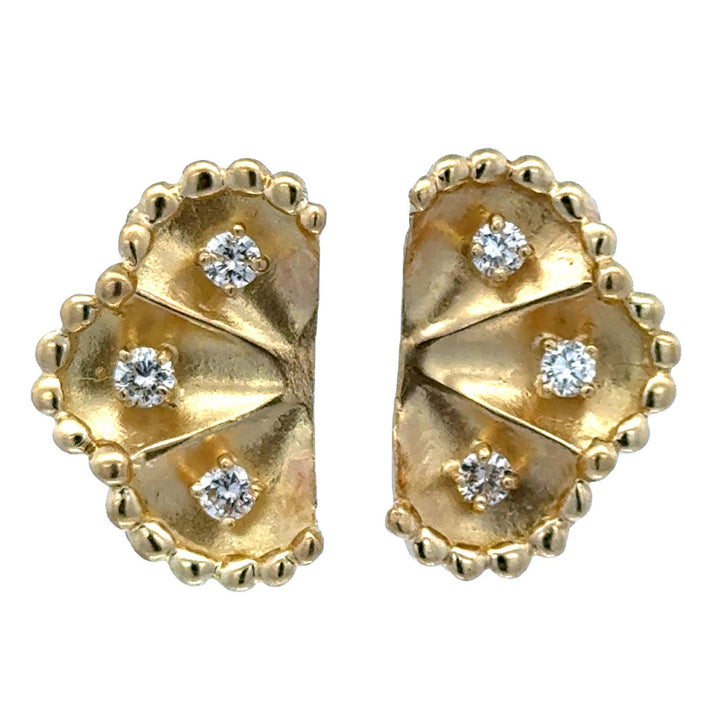 Late 20th Century Diamond 18 Karat Yellow Gold Fan Earrings Leverback Posts
