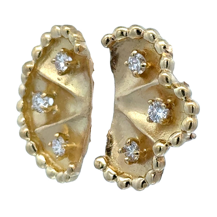 Late 20th Century Diamond 18 Karat Yellow Gold Fan Earrings Leverback Posts