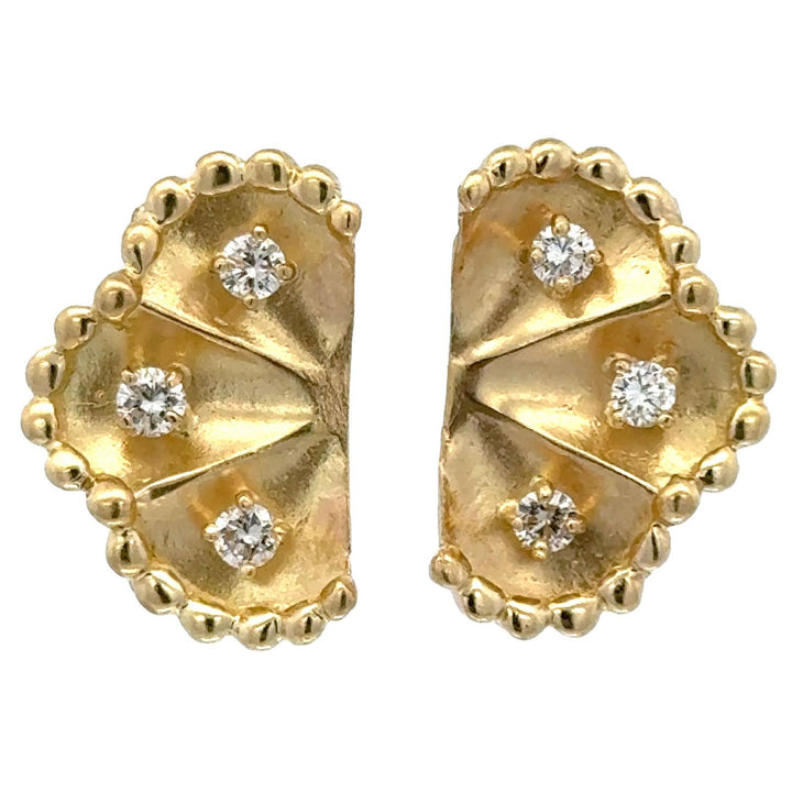 Late 20th Century Diamond 18 Karat Yellow Gold Fan Earrings Leverback Posts