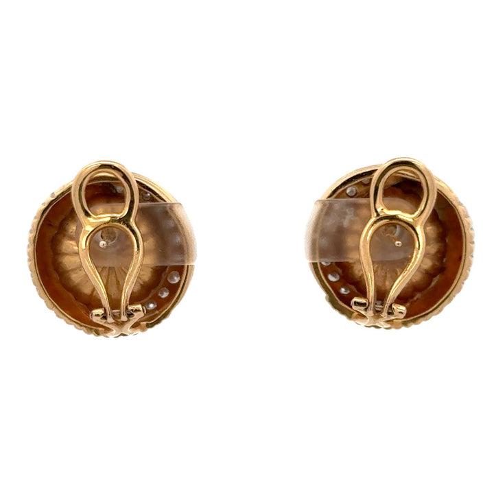 Late 20th Century Diamond & Mabe Pearl 18 Karat Gold Swirl Leverback Earrings
