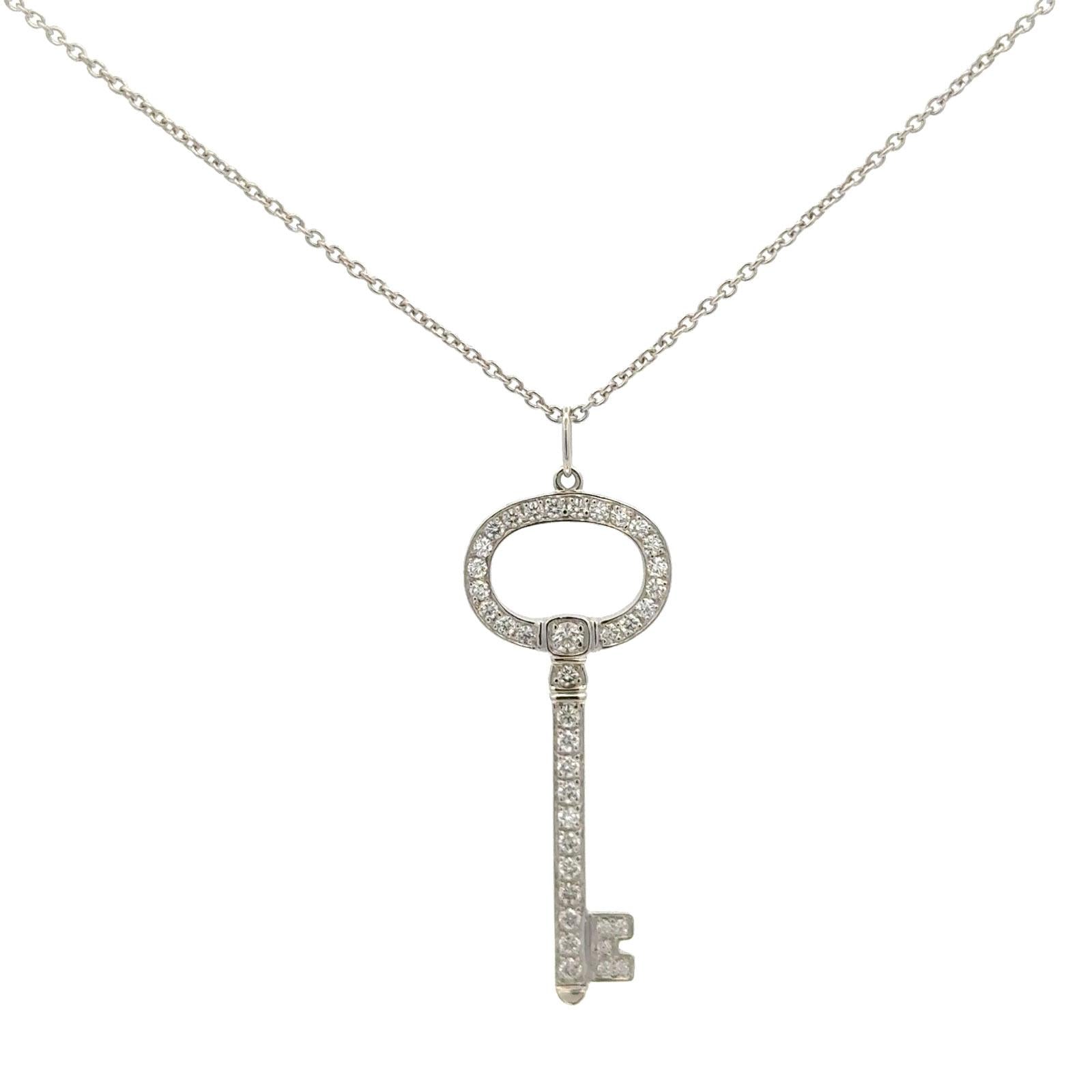 Tiffany & Company Diamond Platinum Vintage Oval Key Pendant Necklace