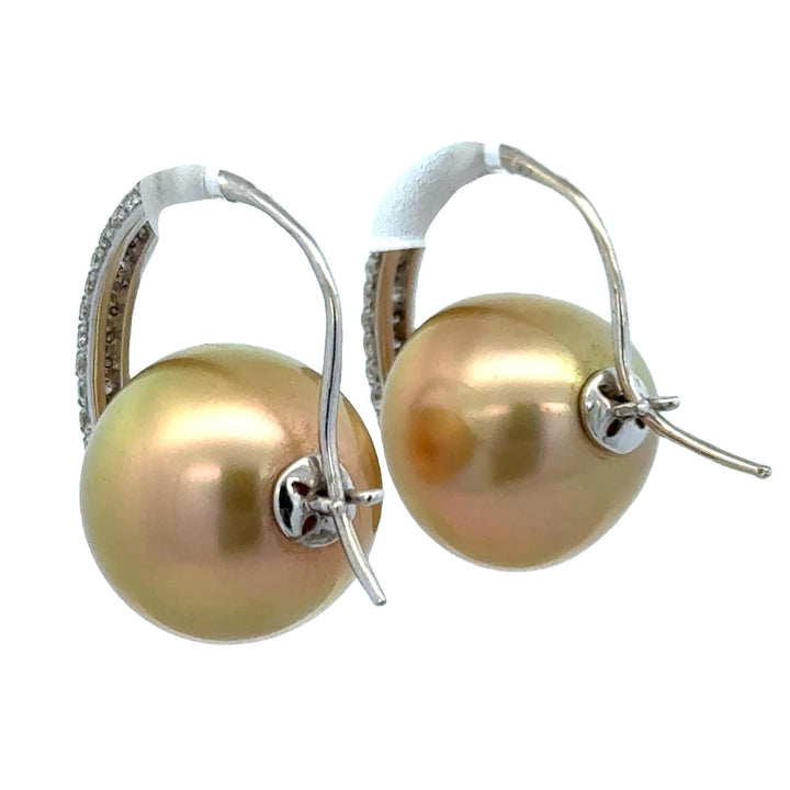Diamond Golden Pearl 14 Karat Yellow Gold Modern Drop Earrings