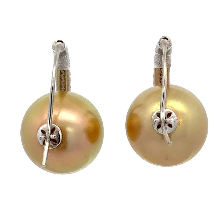 Diamond Golden Pearl 14 Karat Yellow Gold Modern Drop Earrings