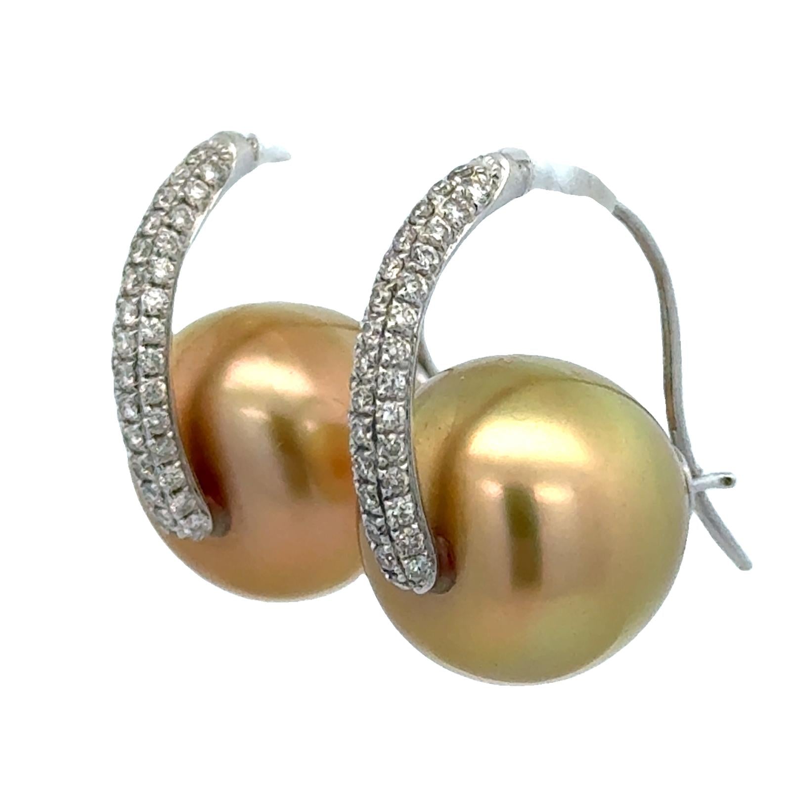 Diamond Golden Pearl 14 Karat Yellow Gold Modern Drop Earrings