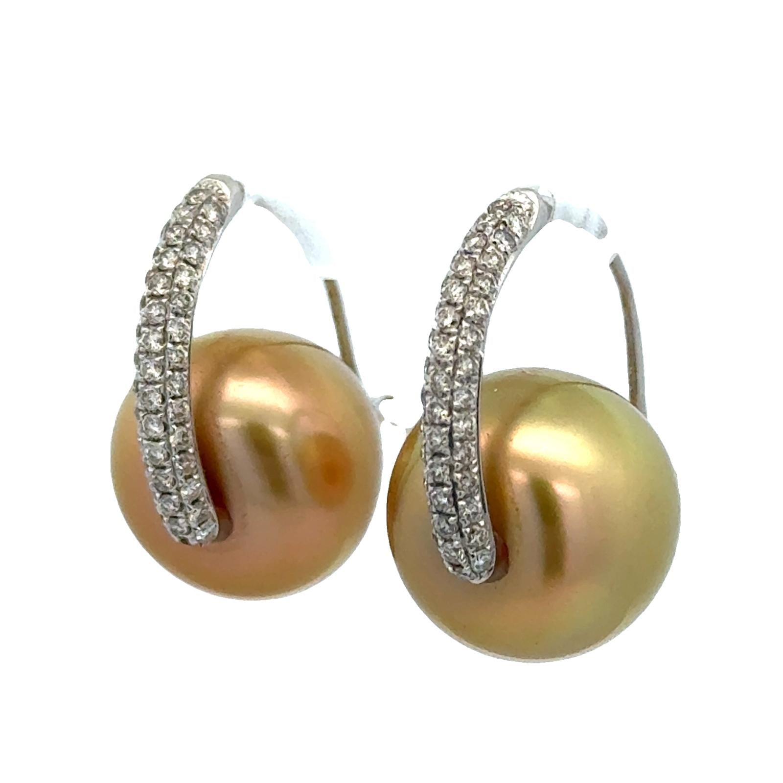 Diamond Golden Pearl 14 Karat Yellow Gold Modern Drop Earrings