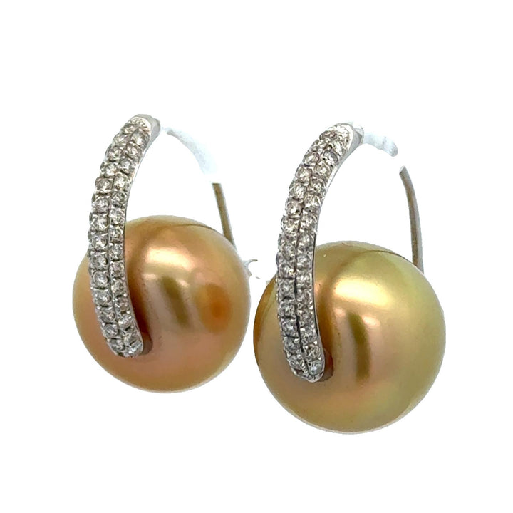 Diamond Golden Pearl 14 Karat Yellow Gold Modern Drop Earrings