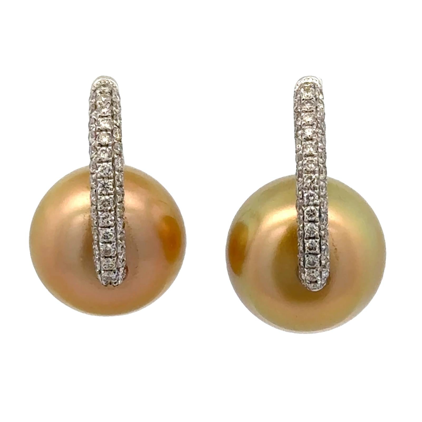 Diamond Golden Pearl 14 Karat Yellow Gold Modern Drop Earrings