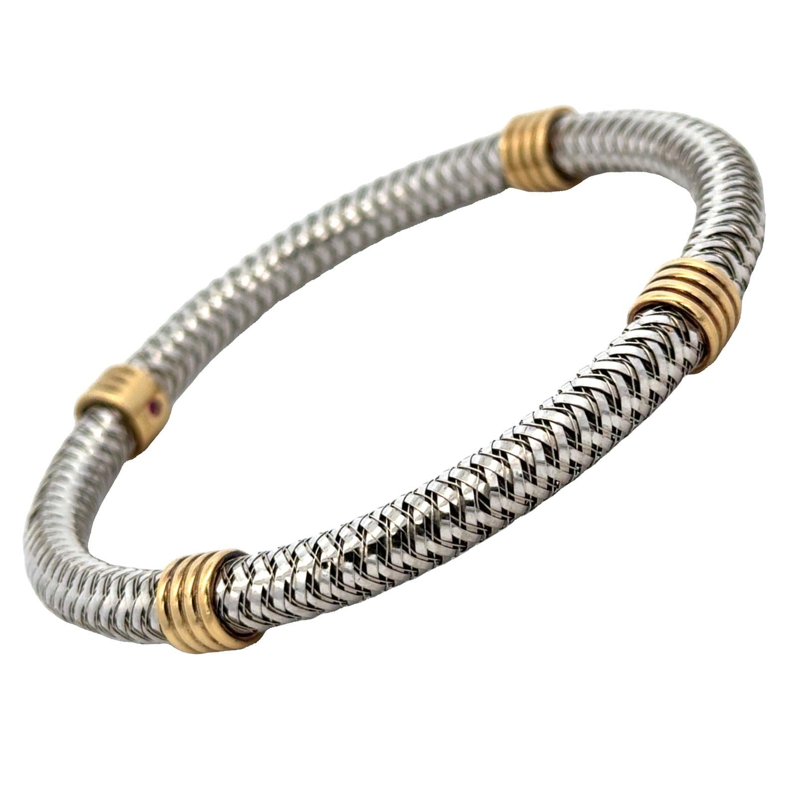 Roberto Coin Italy 18 Karat Two-Tone Gold Flexible Primavera Bangle Bracelet