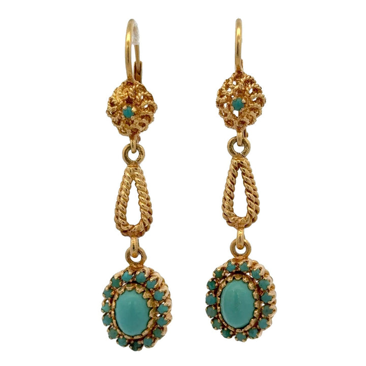 Mid-20th Century Turquoise 18 Karat Yellow Gold Drop Dangle Vintage Earrings