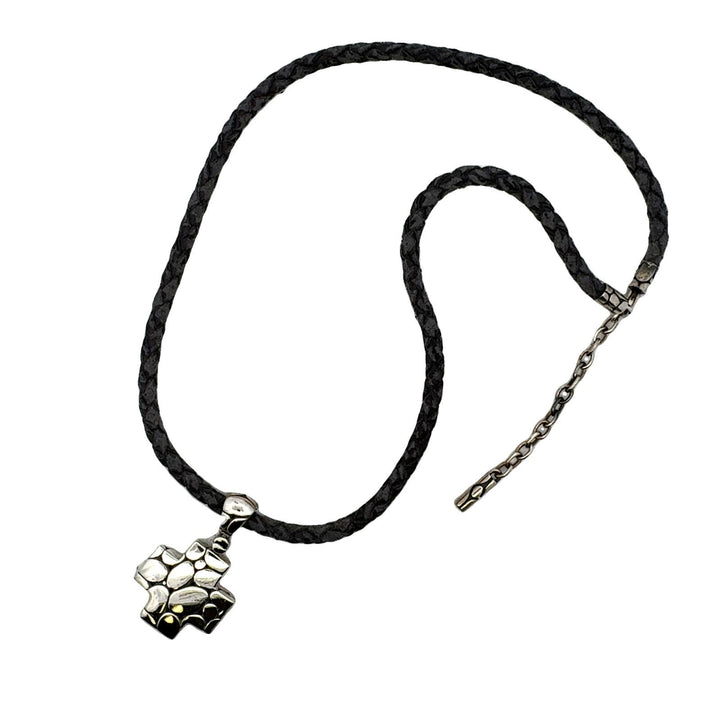 John Hardy Kali Cross Pendant Sterling Silver Leather Cord Necklace
