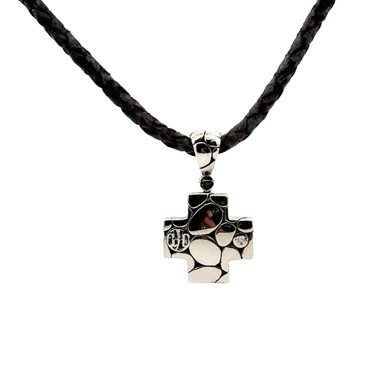 John Hardy Kali Cross Pendant Sterling Silver Leather Cord Necklace