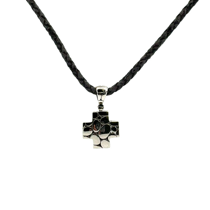 John Hardy Kali Cross Pendant Sterling Silver Leather Cord Necklace