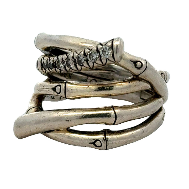 John Hardy Diamond Sterling Silver Multi-Row Wide Bamboo Band Ring