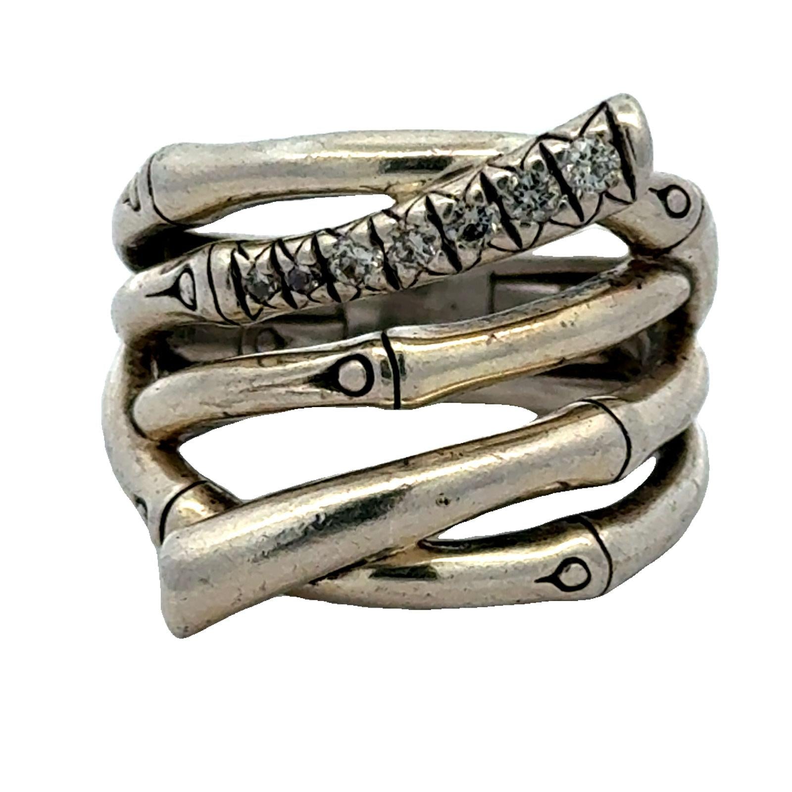 John Hardy Diamond Sterling Silver Multi-Row Wide Bamboo Band Ring