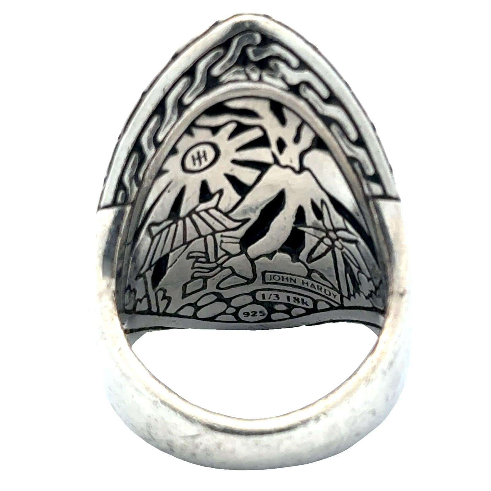 John Hardy Palu Saddle Hammered SS 18 Karat Yellow Gold Modern Ring Size 7