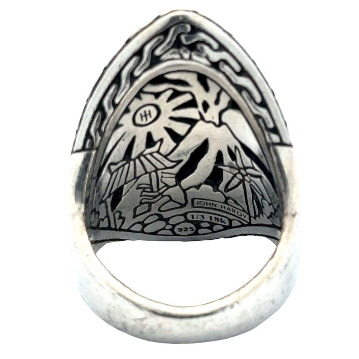 John Hardy Palu Saddle Hammered SS 18 Karat Yellow Gold Modern Ring Size 7