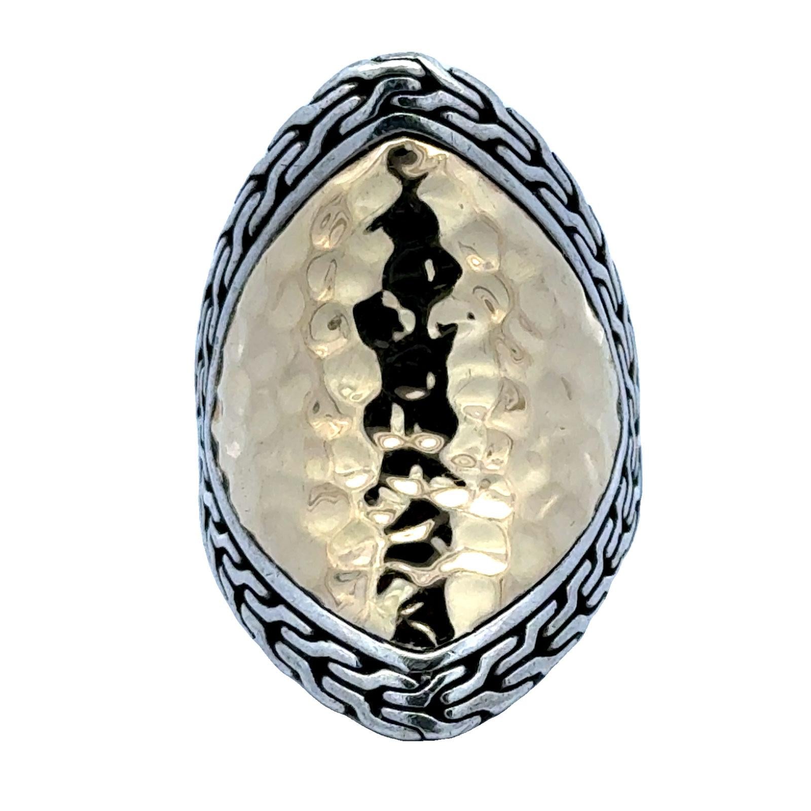 John Hardy Palu Saddle Hammered SS 18 Karat Yellow Gold Modern Ring Size 7