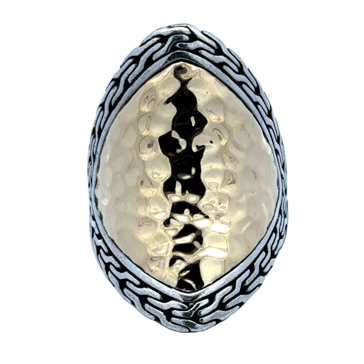 John Hardy Palu Saddle Hammered SS 18 Karat Yellow Gold Modern Ring Size 7