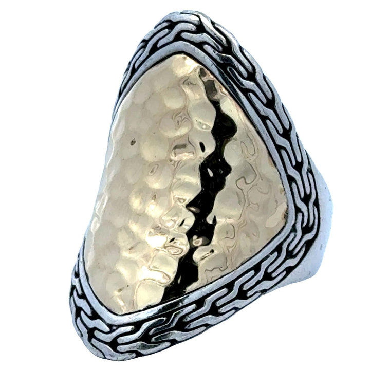 John Hardy Palu Saddle Hammered SS 18 Karat Yellow Gold Modern Ring Size 7