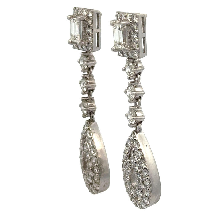 4 CTW Diamond Dangle Drop 14 Karat White Gold Screw Back Earrings