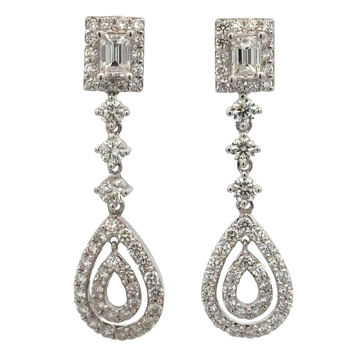 4 CTW Diamond Dangle Drop 14 Karat White Gold Screw Back Earrings