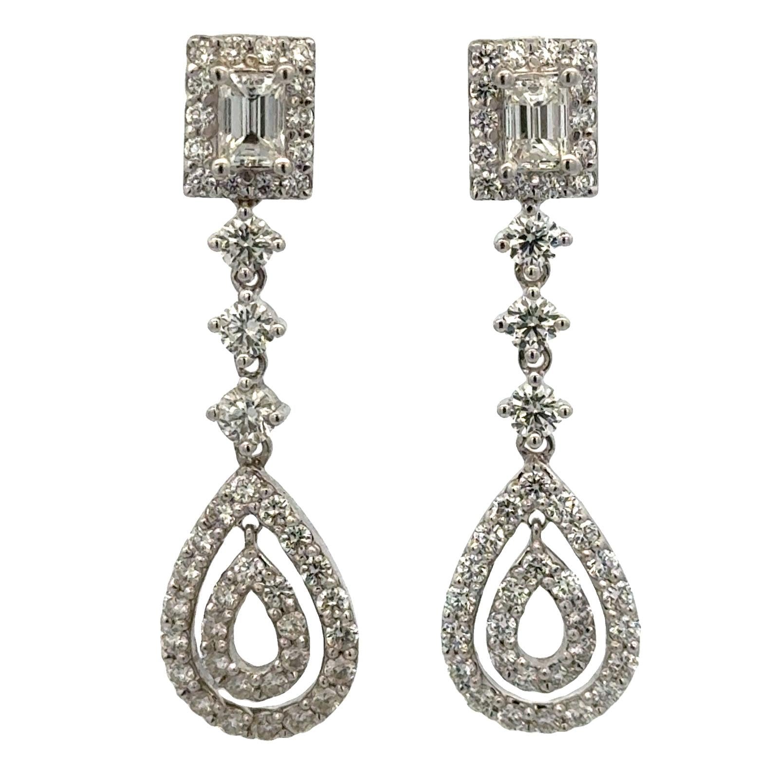 4 CTW Diamond Dangle Drop 14 Karat White Gold Screw Back Earrings