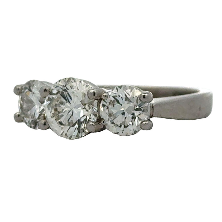 Three Stone Round Brilliant Cut Diamond Platinum Wedding Anniversary Band Ring