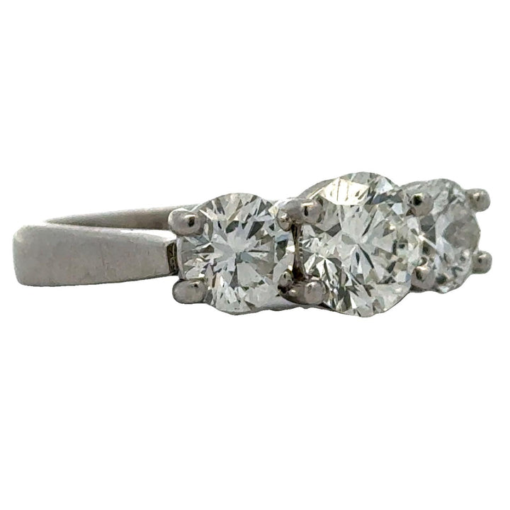 Three Stone Round Brilliant Cut Diamond Platinum Wedding Anniversary Band Ring