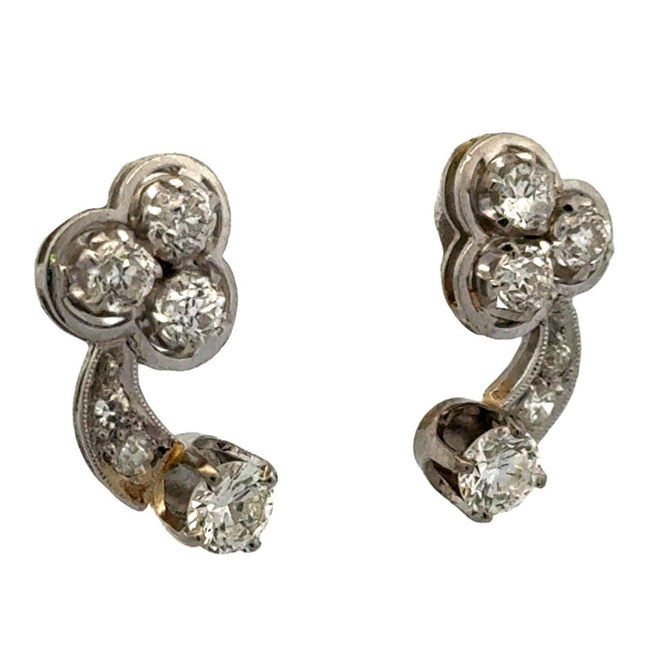1950's Diamond 14 Karat White Gold Vintage Drop Earrings