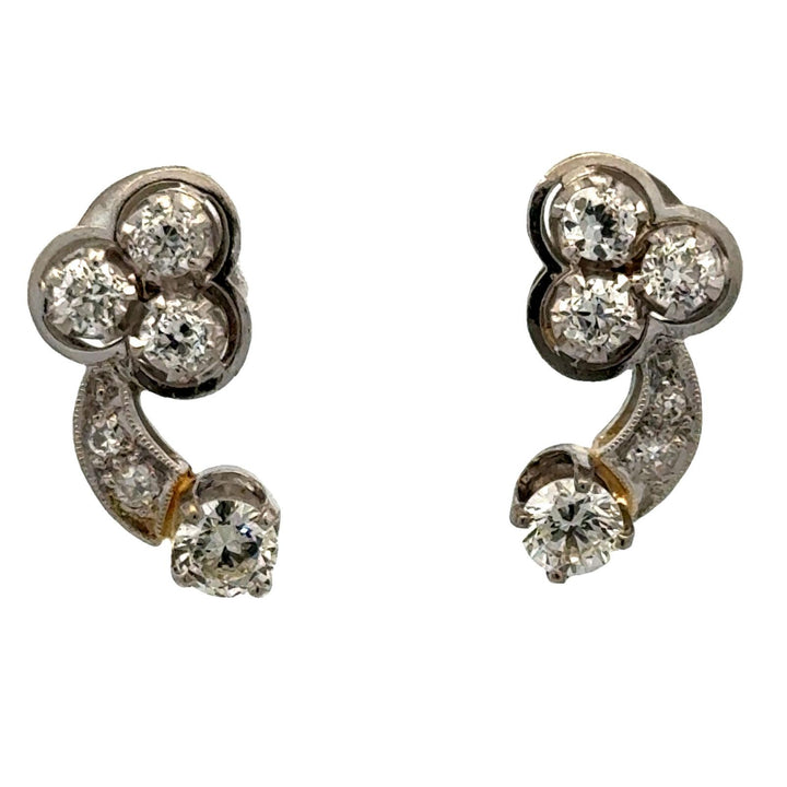 1950's Diamond 14 Karat White Gold Vintage Drop Earrings