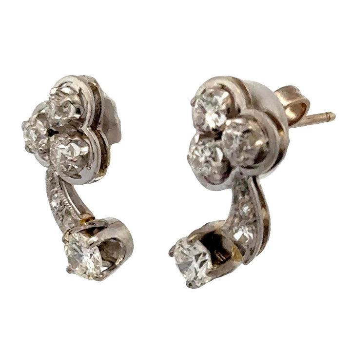 1950's Diamond 14 Karat White Gold Vintage Drop Earrings