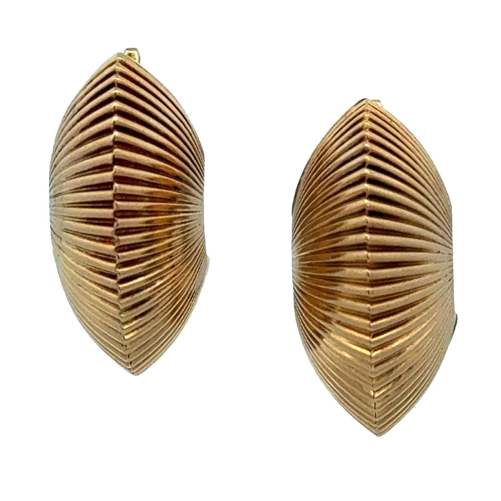 1950's Tiffany & Company Fluted ‘Shrimp’ 14 Karat Yellow Gold Earclip Earrings