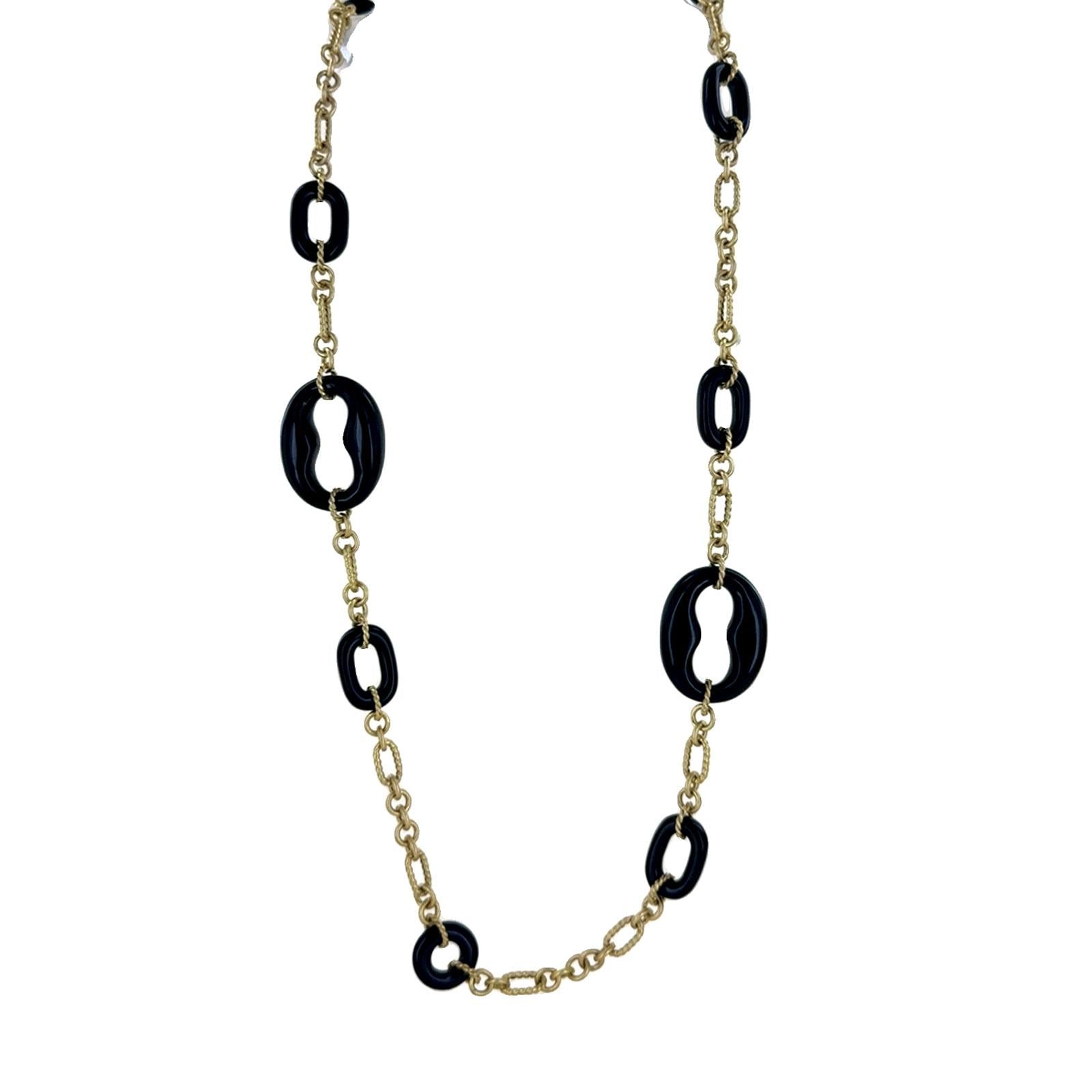 Onyx 14 Karat Yellow Gold Link Necklace Signed Herco