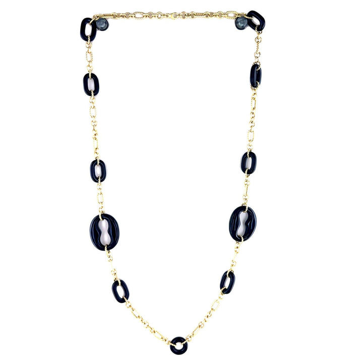 Onyx 14 Karat Yellow Gold Link Necklace Signed Herco