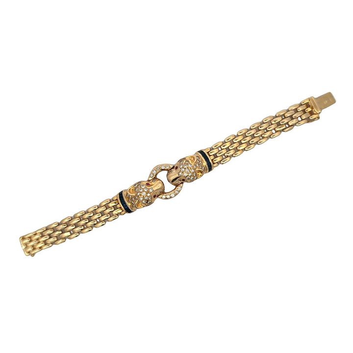 Diamond 14 Karat Yellow Gold Panther Bracelet Accent Rubies & Sapphires