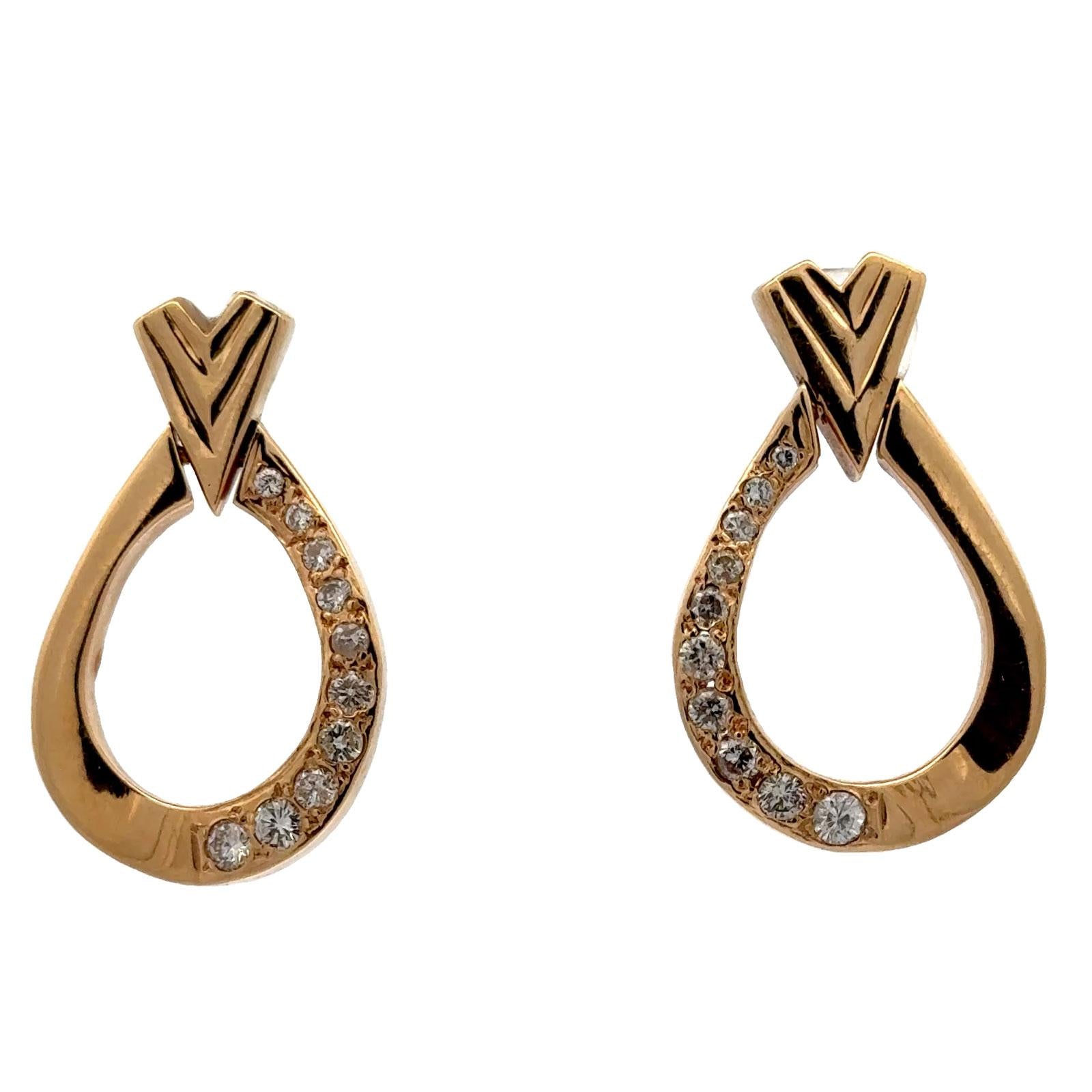 Diamond 14 Karat Yellow Gold Open Hoop Drop Earrings