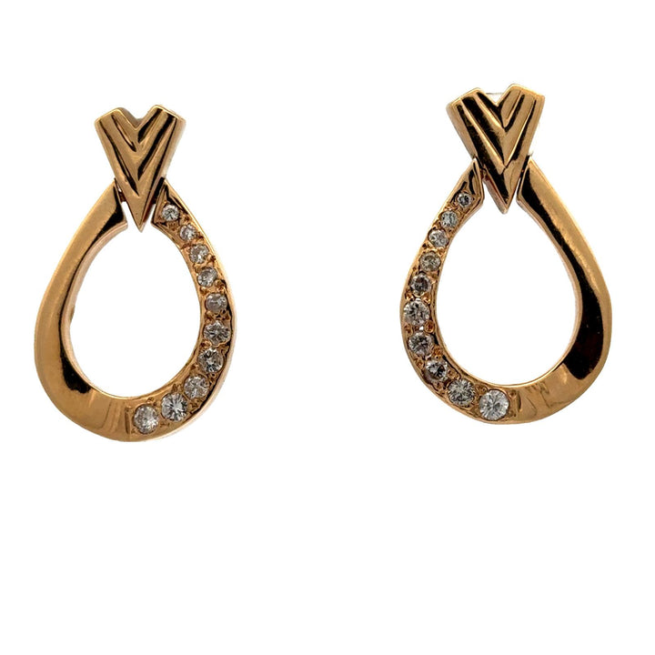 Diamond 14 Karat Yellow Gold Open Hoop Drop Earrings