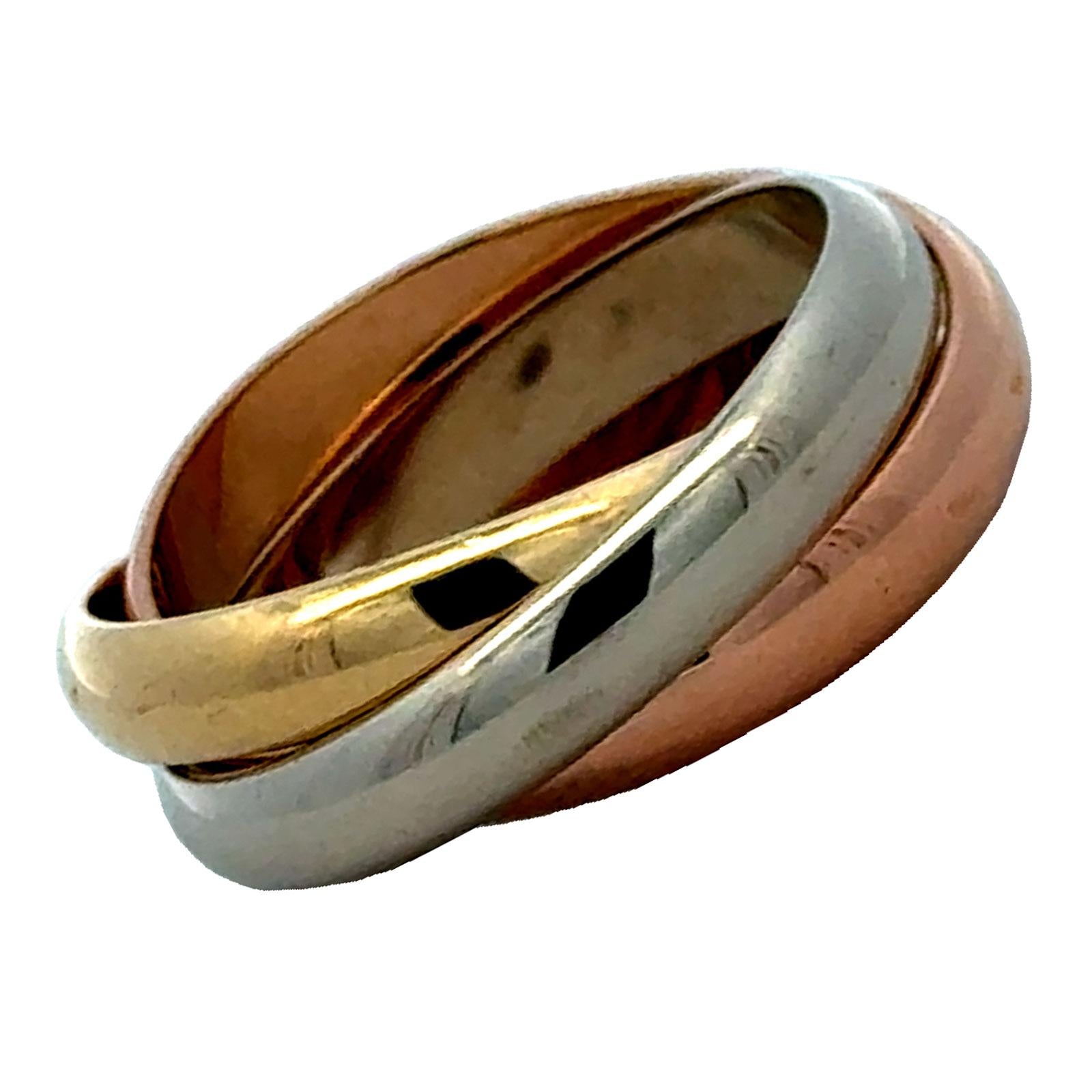 Cartier Trinity 18 Karat Tri-Color Gold Wedding Band Ring Size 58 with Box