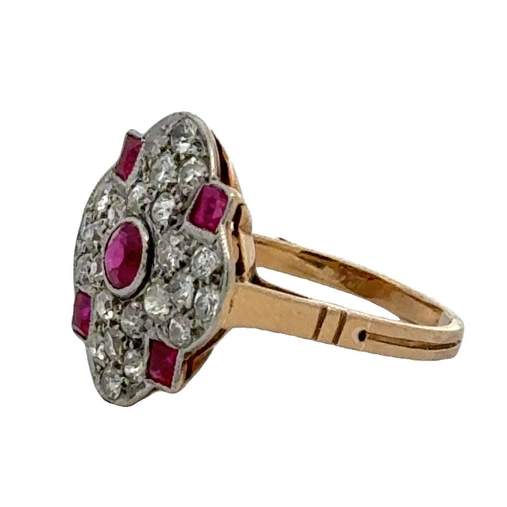 1950's Diamond Ruby 18 Karat Yellow Gold Platinum Vintage Ring