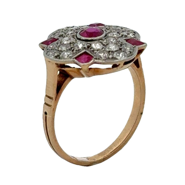 1950's Diamond Ruby 18 Karat Yellow Gold Platinum Vintage Ring