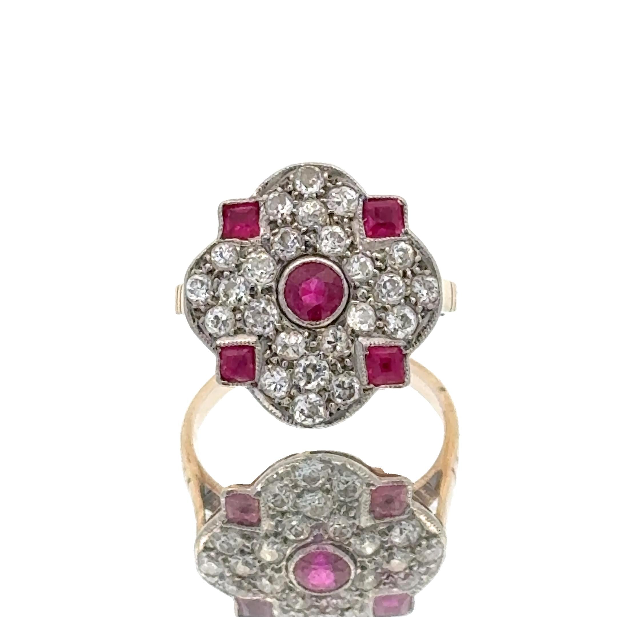 1950's Diamond Ruby 18 Karat Yellow Gold Platinum Vintage Ring
