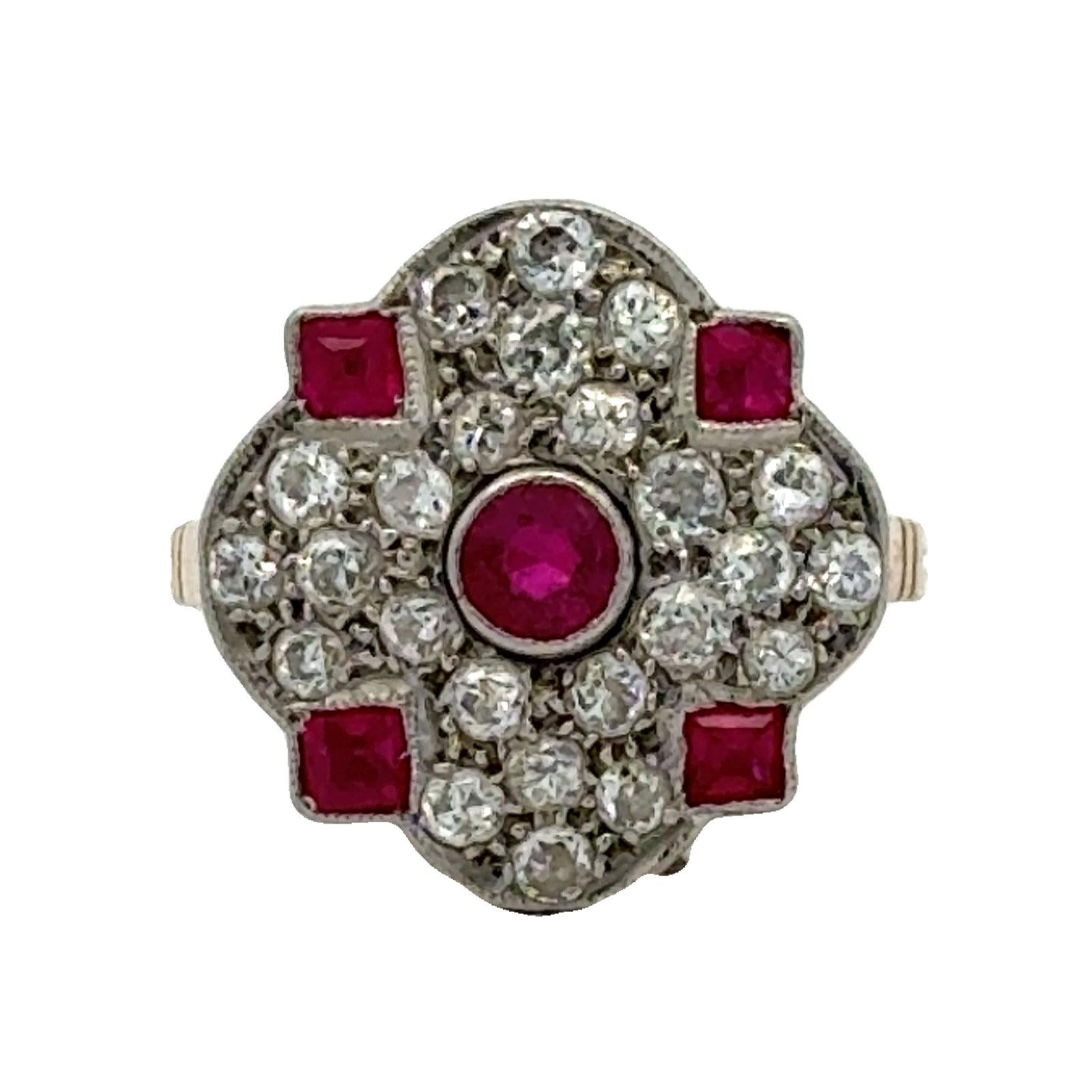 1950's Diamond Ruby 18 Karat Yellow Gold Platinum Vintage Ring