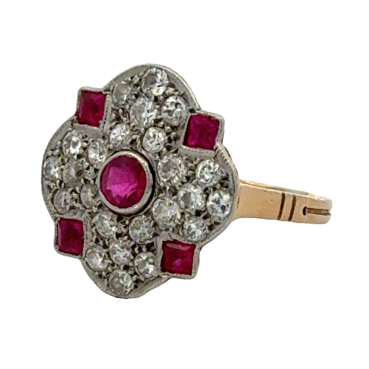 1950's Diamond Ruby 18 Karat Yellow Gold Platinum Vintage Ring