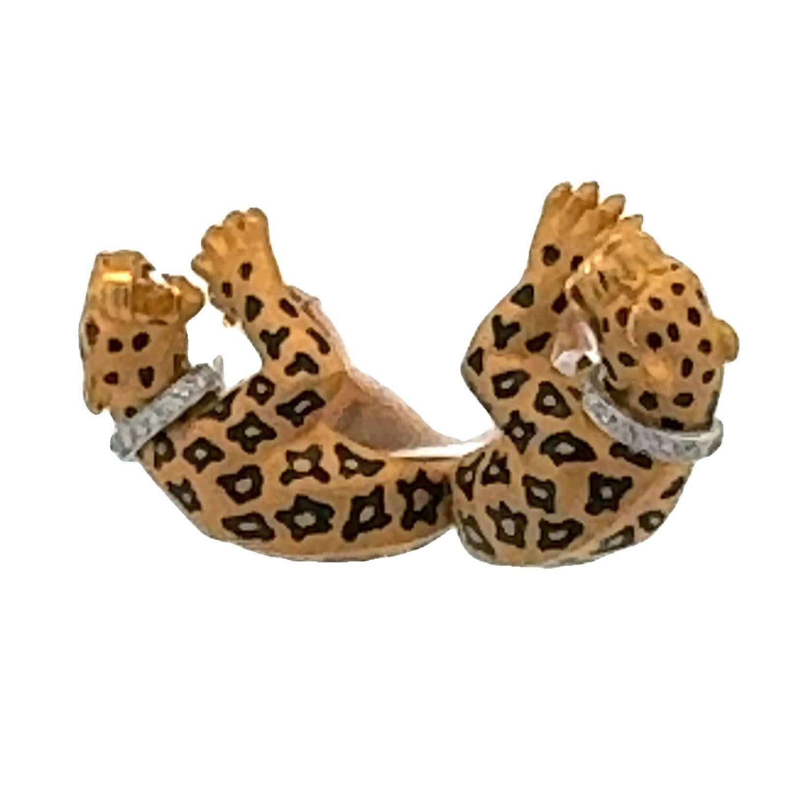 Carrera Y Carrera 18K Yellow Gold Diamond & Enamel Panther Earrings