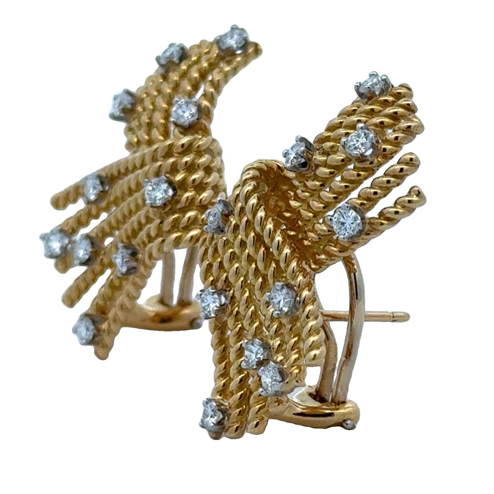 Jean Schlumberger Tiffany & Company V-Rope Diamond 18KYG Earrings