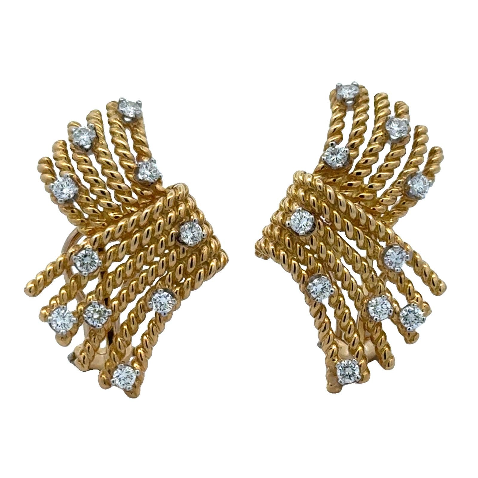 Jean Schlumberger Tiffany & Company V-Rope Diamond 18KYG Earrings