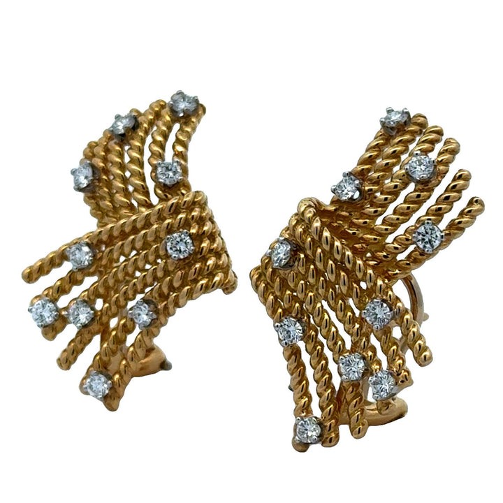 Jean Schlumberger Tiffany & Company V-Rope Diamond 18KYG Earrings