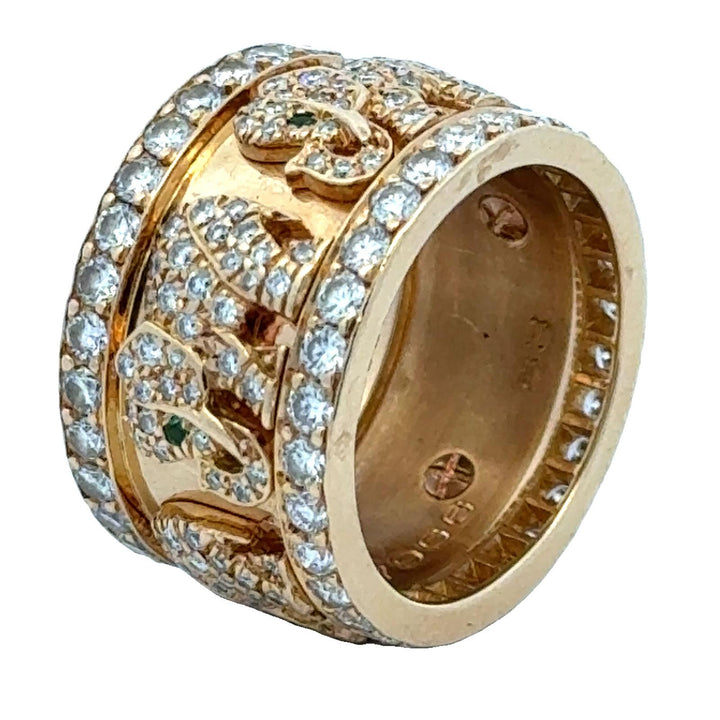 Cartier Diamond Emerald Elephant 18 Karat Yellow Gold Band Ring Size 6.5 (53)